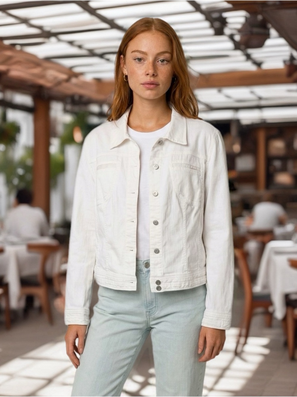 Tribal White Denim Jacket with Classic Collar